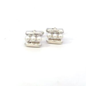 Mikimoto Akoya Pearl Cufflinks Sterling Silver 4.75 mm Estate M445